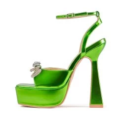 RAID Leandra Platform Lace Up Heel In Green -Chic Shoes Shop Leandra Green