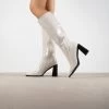 RAID Lenore Knee High Boot In Off White Crinkle Patent -Chic Shoes Shop Lenore White 1
