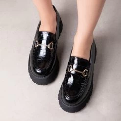 RAID Monster Chunky Flat Shoe In Black Croc -Chic Shoes Shop Monster Black 2