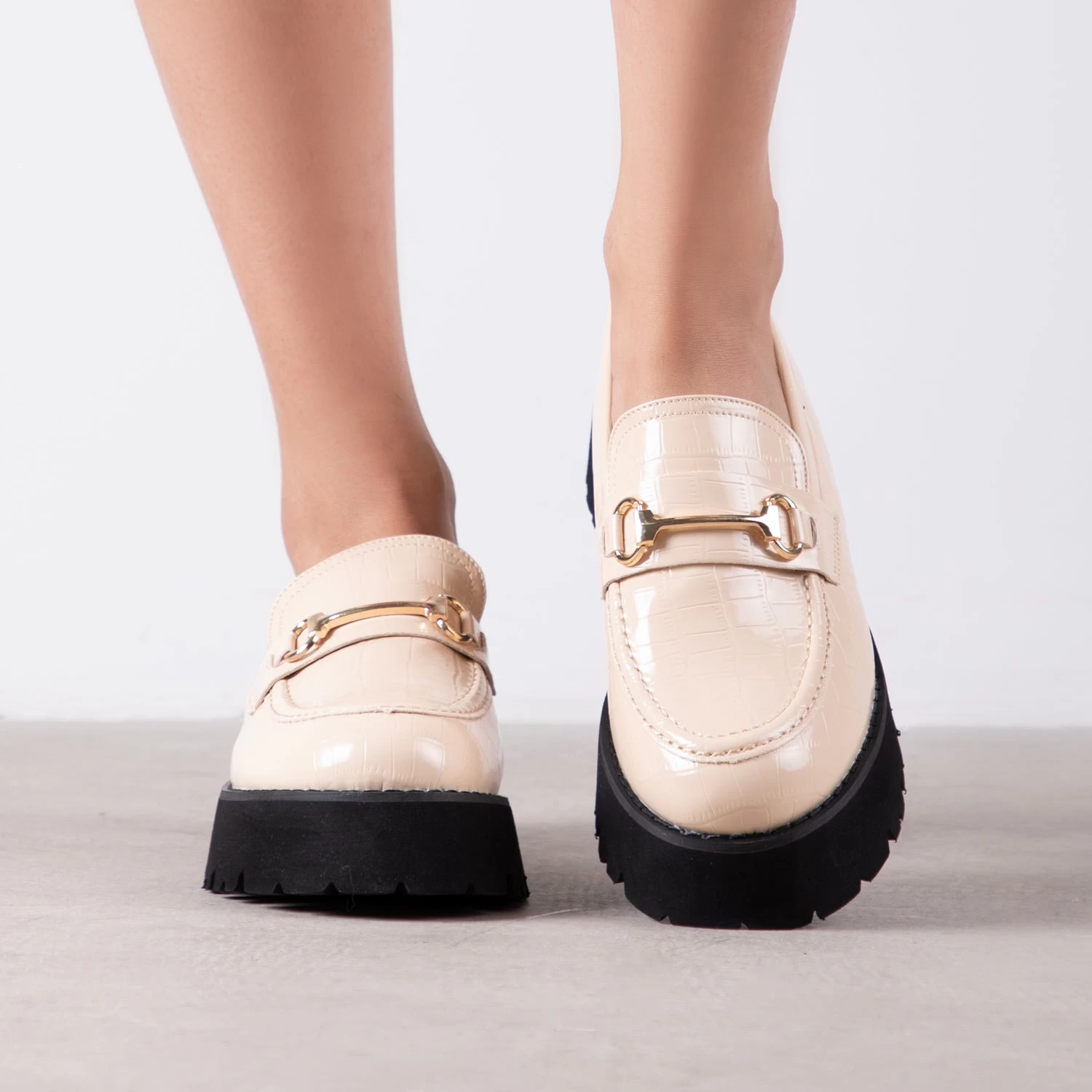 RAID Monster Chunky Flat Shoe In Nude Croc 4 RAID Monster Chunky Flat Shoe In Nude Croc - Image 2