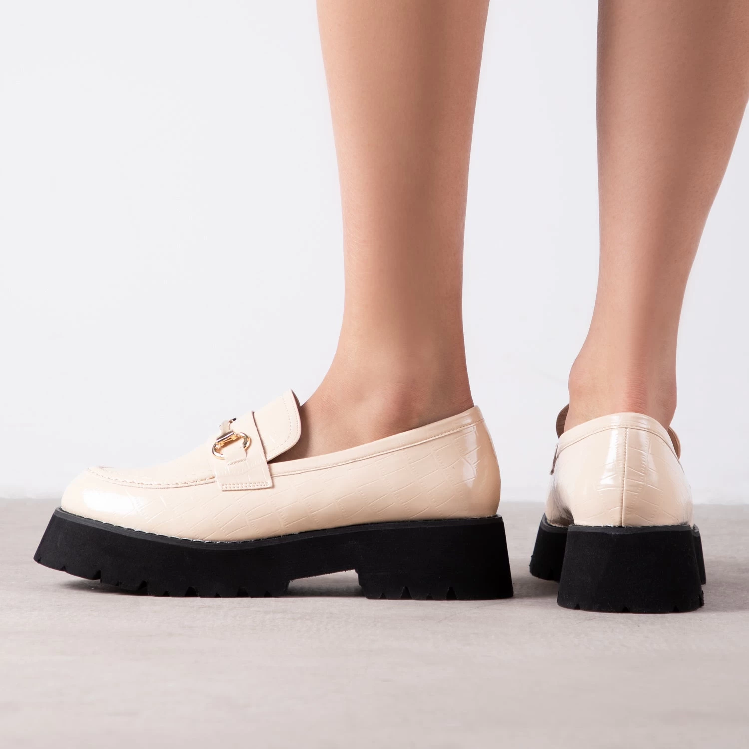 RAID Monster Chunky Flat Shoe In Nude Croc 5 RAID Monster Chunky Flat Shoe In Nude Croc - Image 3