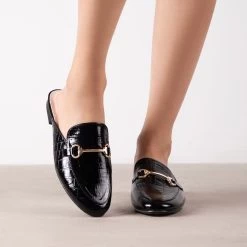 RAID Nancy Flat Mule In Black Croc -Chic Shoes Shop Nancy Black 1