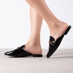 RAID Nancy Flat Mule In Black Croc -Chic Shoes Shop Nancy Black 3