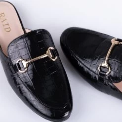 RAID Nancy Flat Mule In Black Croc -Chic Shoes Shop Nancy Black 4