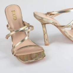 RAID Naveena Strappy Stiletto Heel In Gold Holographic -Chic Shoes Shop Naveena Gold 4
