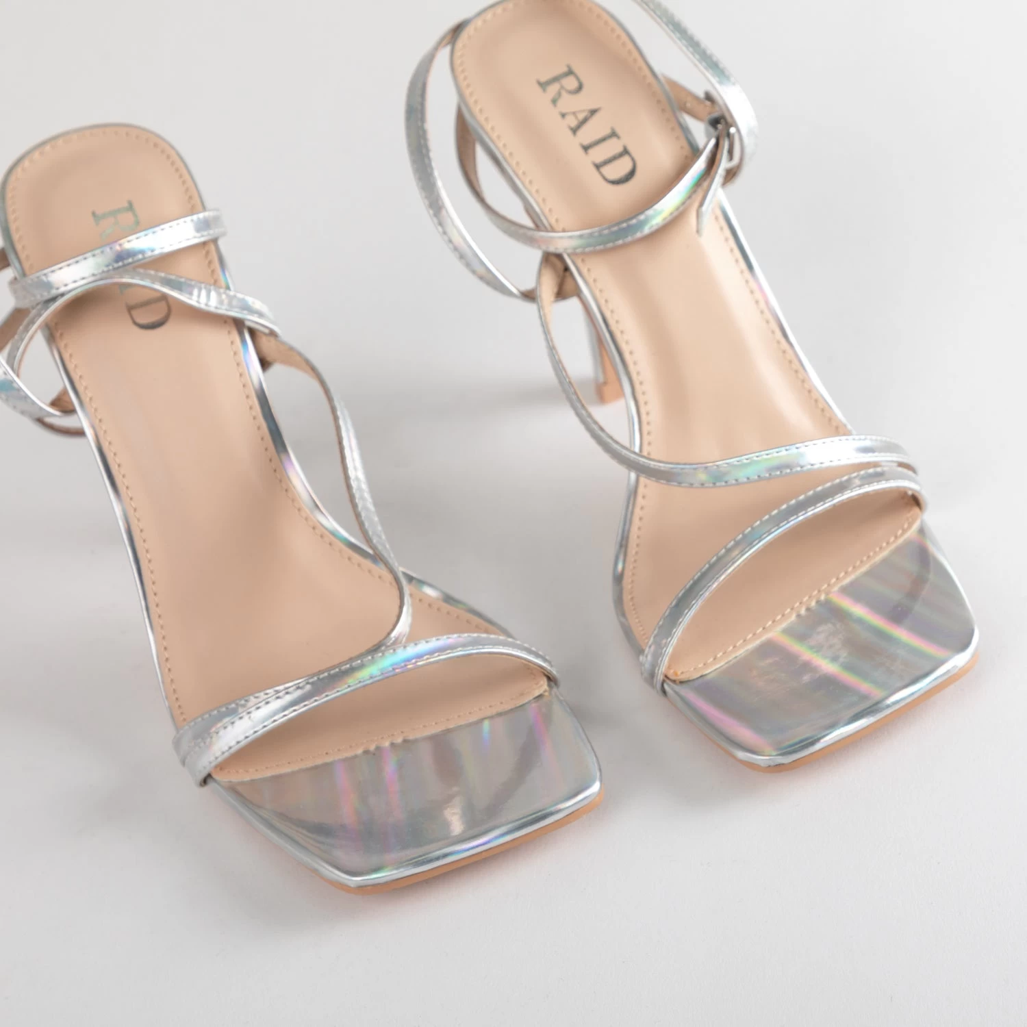RAID Naveena Strappy Stiletto Heel In Silver Holographic 7 RAID Naveena Strappy Stiletto Heel In Silver Holographic - Image 5