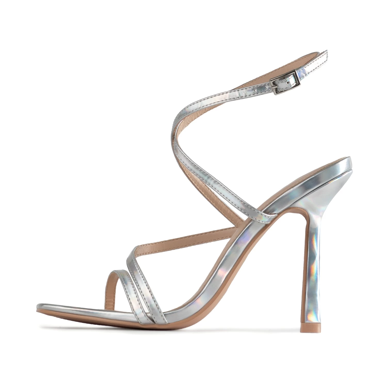 RAID Naveena Strappy Stiletto Heel In Silver Holographic 3 RAID Naveena Strappy Stiletto Heel In Silver Holographic