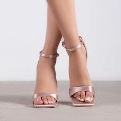 RAID Nethra Heeled Sandal In Nude Satin -Chic Shoes Shop Nethra Pink 1