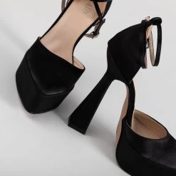 RAID Pearly Platform Heel Pump In Black Satin -Chic Shoes Shop Pearly Black 4
