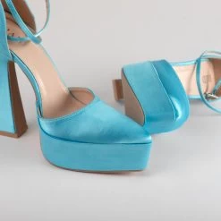 RAID Pearly Platform Heel Pump In Blue Satin -Chic Shoes Shop Pearly Blue 4