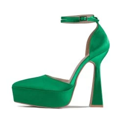 RAID Pearly Platform Heel Pump In Green Satin -Chic Shoes Shop Pearly Green 5 4e0e0b1d 1d12 4296 b062 8838983c99a7