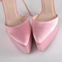 RAID Pearly Platform Heel Pump In Pink Satin -Chic Shoes Shop Pearly Pink 4