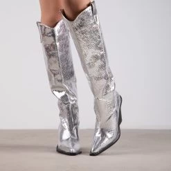 RAID Portland Long Boot In Silver Snake -Chic Shoes Shop Portland Silver 1