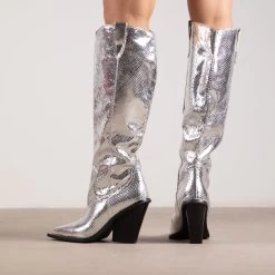 RAID Portland Long Boot In Silver Snake -Chic Shoes Shop Portland Silver 3