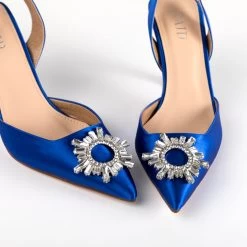 RAID Punam Heeled Slingback In Blue Satin -Chic Shoes Shop Punam Blue 4