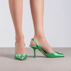 RAID Punam Heeled Slingback In Green Satin 11 RAID Punam Heeled Slingback In Green Satin -Chic Shoes Shop Punam Green 3