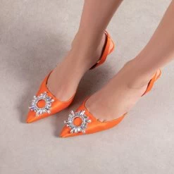 RAID Punam Heeled Slingback In Orange Satin -Chic Shoes Shop Punam Orange 2