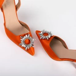 RAID Punam Heeled Slingback In Orange Satin -Chic Shoes Shop Punam Orange 4