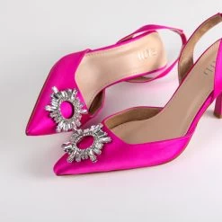 RAID Punam Heeled Slingback In Hot Pink Satin -Chic Shoes Shop Punam Pink 4