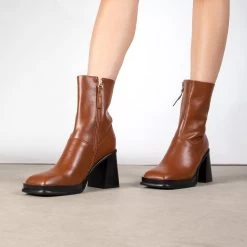 RAID Raffety Block Heeled Ankle Boot In Tan -Chic Shoes Shop Raffety Tan 1