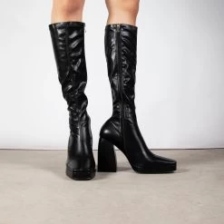 RAID Rainbow Block Heeled Long Boot In Black -Chic Shoes Shop Rainbow Black 2