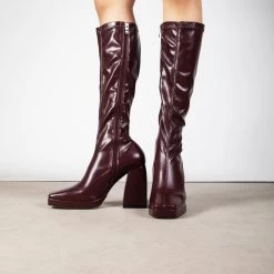 RAID Rainbow Block Heeled Long Boot In Burgundy 10 RAID Rainbow Block Heeled Long Boot In Burgundy -Chic Shoes Shop Rainbow Burgundy 3