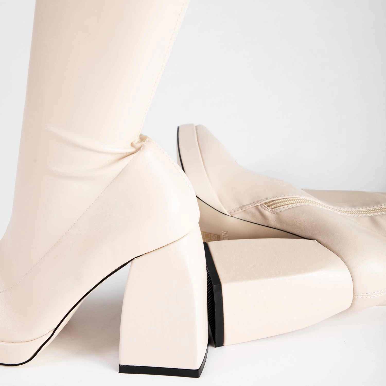 RAID Rainbow Block Heeled Long Boot In Cream 8 RAID Rainbow Block Heeled Long Boot In Cream - Image 6