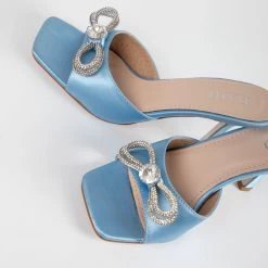 RAID Renee Heeled Mule In Baby Blue Satin -Chic Shoes Shop Renee Blue 4