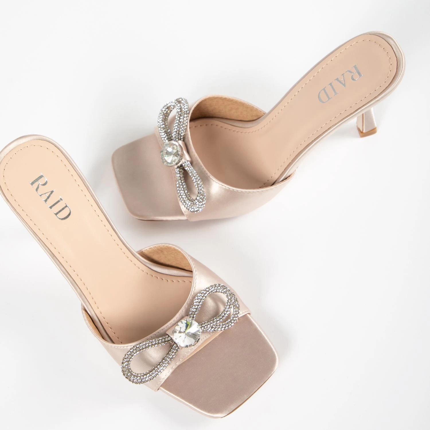 RAID Renee Heeled Mule In Champagne Satin 7 RAID Renee Heeled Mule In Champagne Satin - Image 5