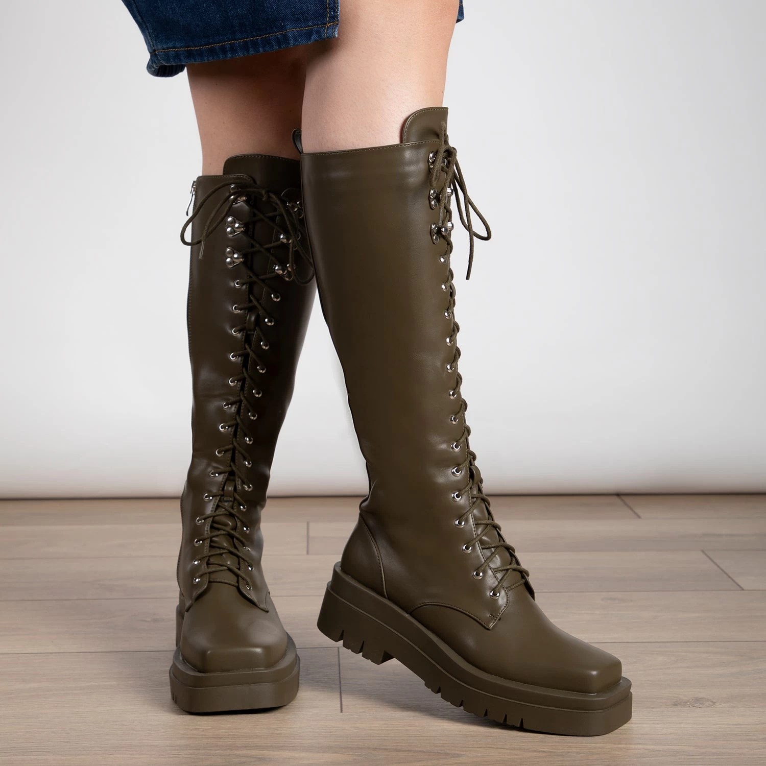 RAID Rida Long Lace Up Boot In Khaki 5 RAID Rida Long Lace Up Boot In Khaki - Image 3