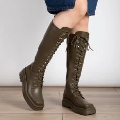 RAID Rida Long Lace Up Boot In Khaki