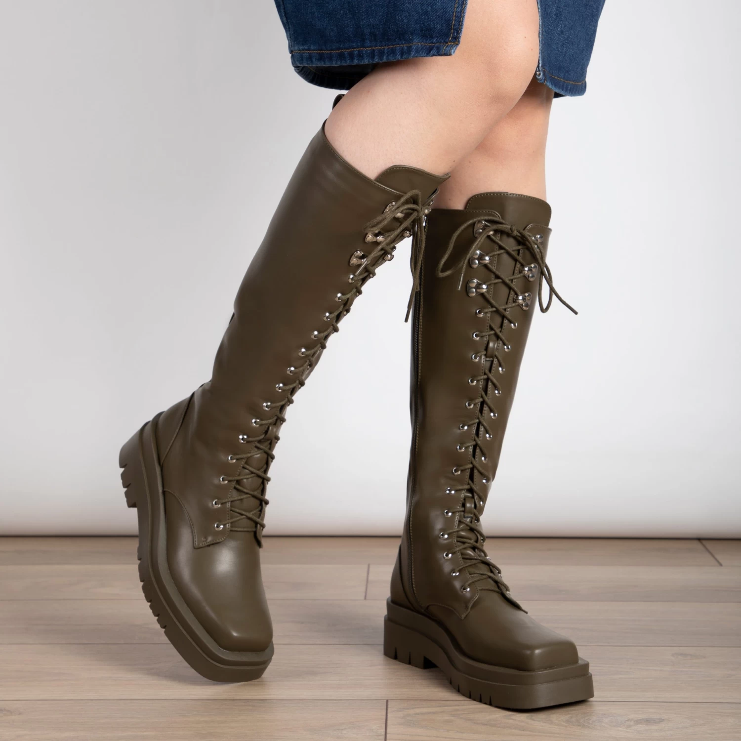 RAID Rida Long Lace Up Boot In Khaki 3 RAID Rida Long Lace Up Boot In Khaki