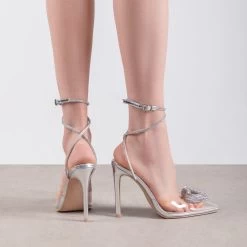 RAID Roana Stiletto Pump In Clear/ Silver Metallic -Chic Shoes Shop Roana Silver 1