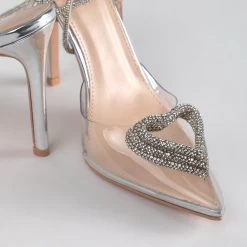 RAID Roana Stiletto Pump In Clear/ Silver Metallic -Chic Shoes Shop Roana Silver 4