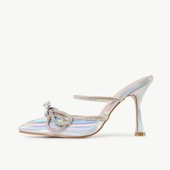 BEBO Ruhani Heeled Mule In Silver -Chic Shoes Shop Ruhani Silver 4