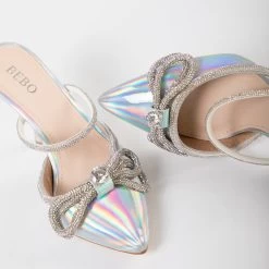 BEBO Ruhani Heeled Mule In Silver -Chic Shoes Shop Ruhani Silver 5