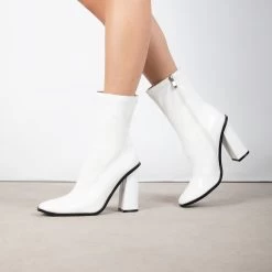 RAID Saylor Block Heeled Ankle Boot In White