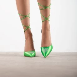 RAID Sidney Heeled Pump In Green Satin -Chic Shoes Shop Sidney Green 1