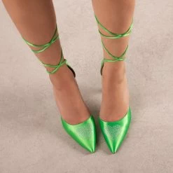 RAID Sidney Heeled Pump In Green Satin -Chic Shoes Shop Sidney Green 2