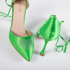RAID Sidney Heeled Pump In Green Satin -Chic Shoes Shop Sidney Green 4