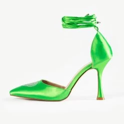 RAID Sidney Heeled Pump In Green Satin