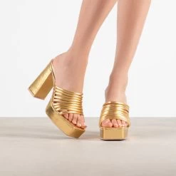 RAID Stella Block Heeled Mule In Gold 10 RAID Stella Block Heeled Mule In Gold -Chic Shoes Shop Stella Gold 1