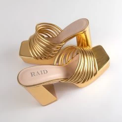 RAID Stella Block Heeled Mule In Gold 12 RAID Stella Block Heeled Mule In Gold -Chic Shoes Shop Stella Gold 4