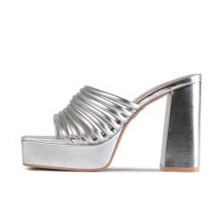 RAID Stella Block Heeled Mule In Silver -Chic Shoes Shop Stella Silver
