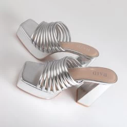 RAID Stella Block Heeled Mule In Silver -Chic Shoes Shop Stella Silver 4