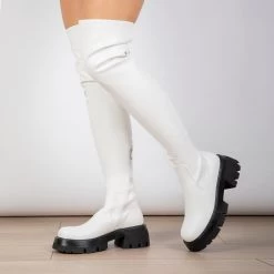 RAID Stevie Chunky Long Boot In White -Chic Shoes Shop Stevie White 1