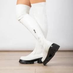 RAID Stevie Chunky Long Boot In White -Chic Shoes Shop Stevie White 2