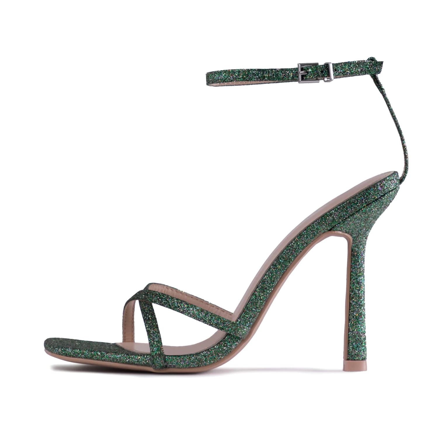 RAID Willia Heeled Sandal In Green Glitter 3 RAID Willia Heeled Sandal In Green Glitter
