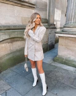 RAID Lenore Knee High Boot In Off White Crinkle Patent -Chic Shoes Shop abbieblyth