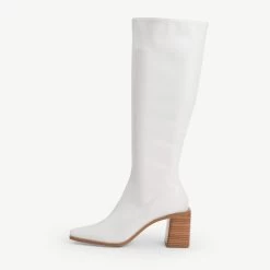 RAID Blick Block Heeled Long Boot In Off White -Chic Shoes Shop blick off white 1